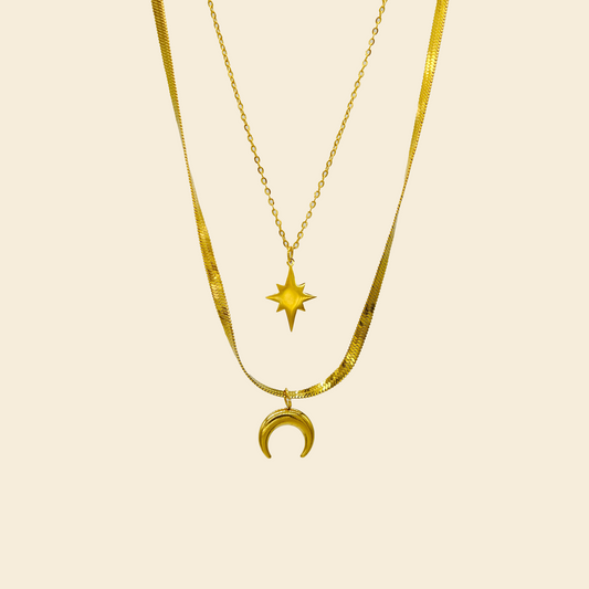 Moon and Star Layered Necklace