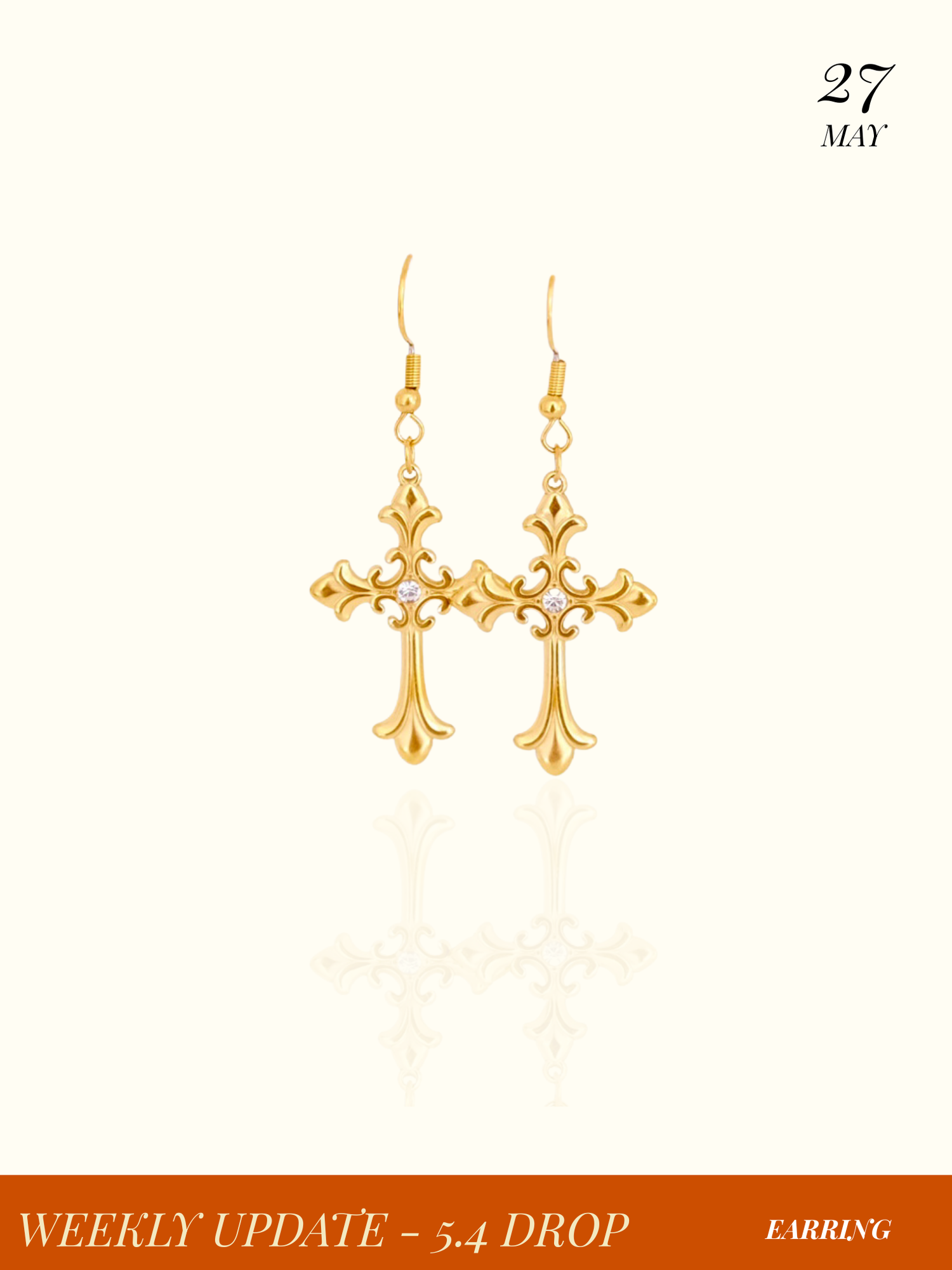 Fluid Molten Cross Drop Hoop Earrings