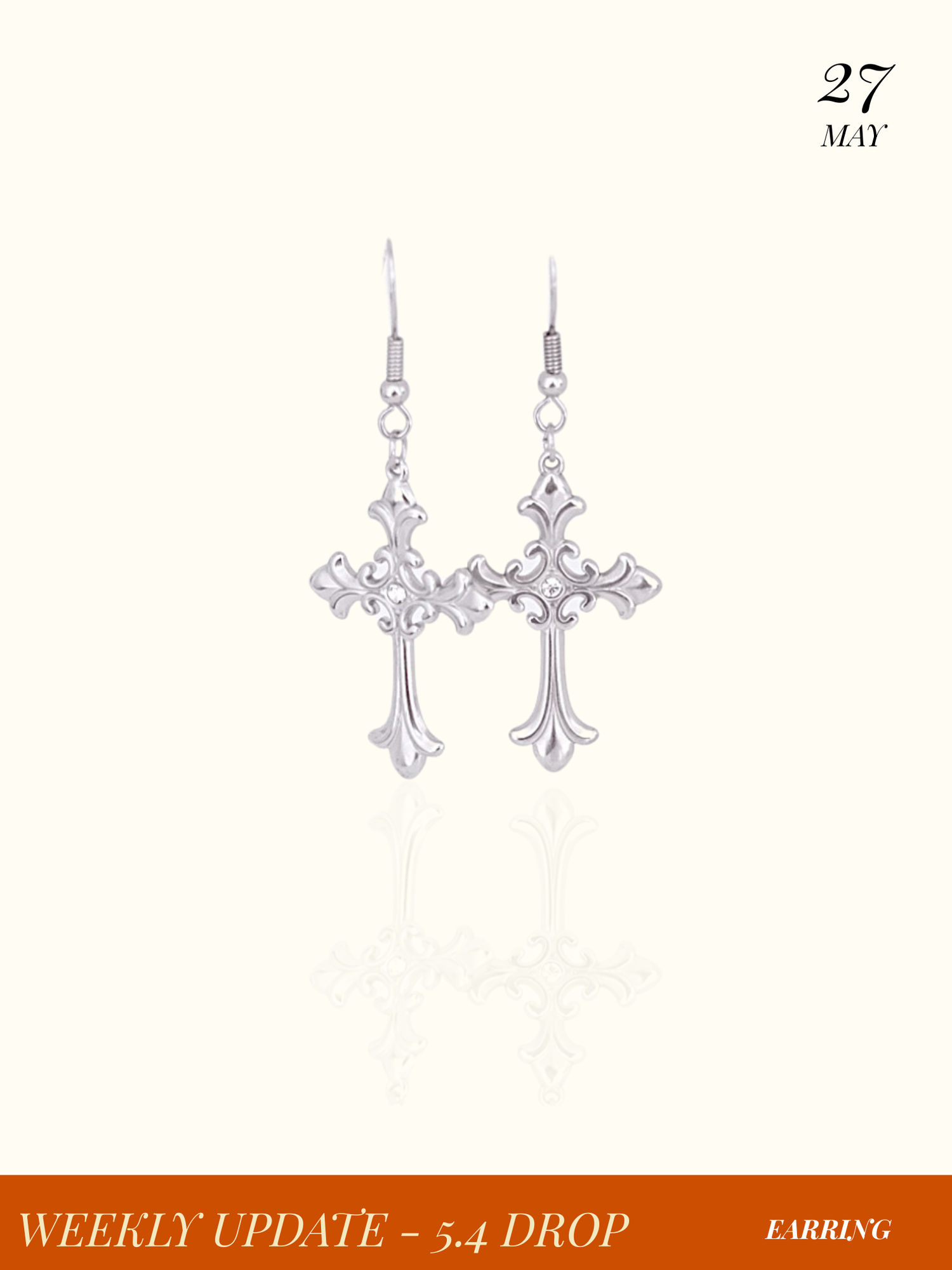 Fluid Molten Cross Drop Hoop Earrings