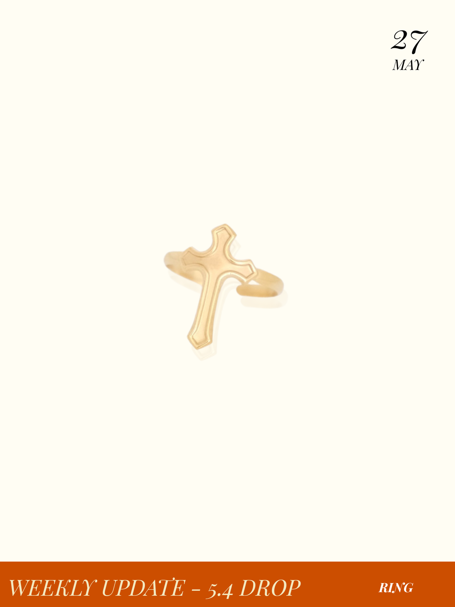 Sculptural Molten Cross Open Ring