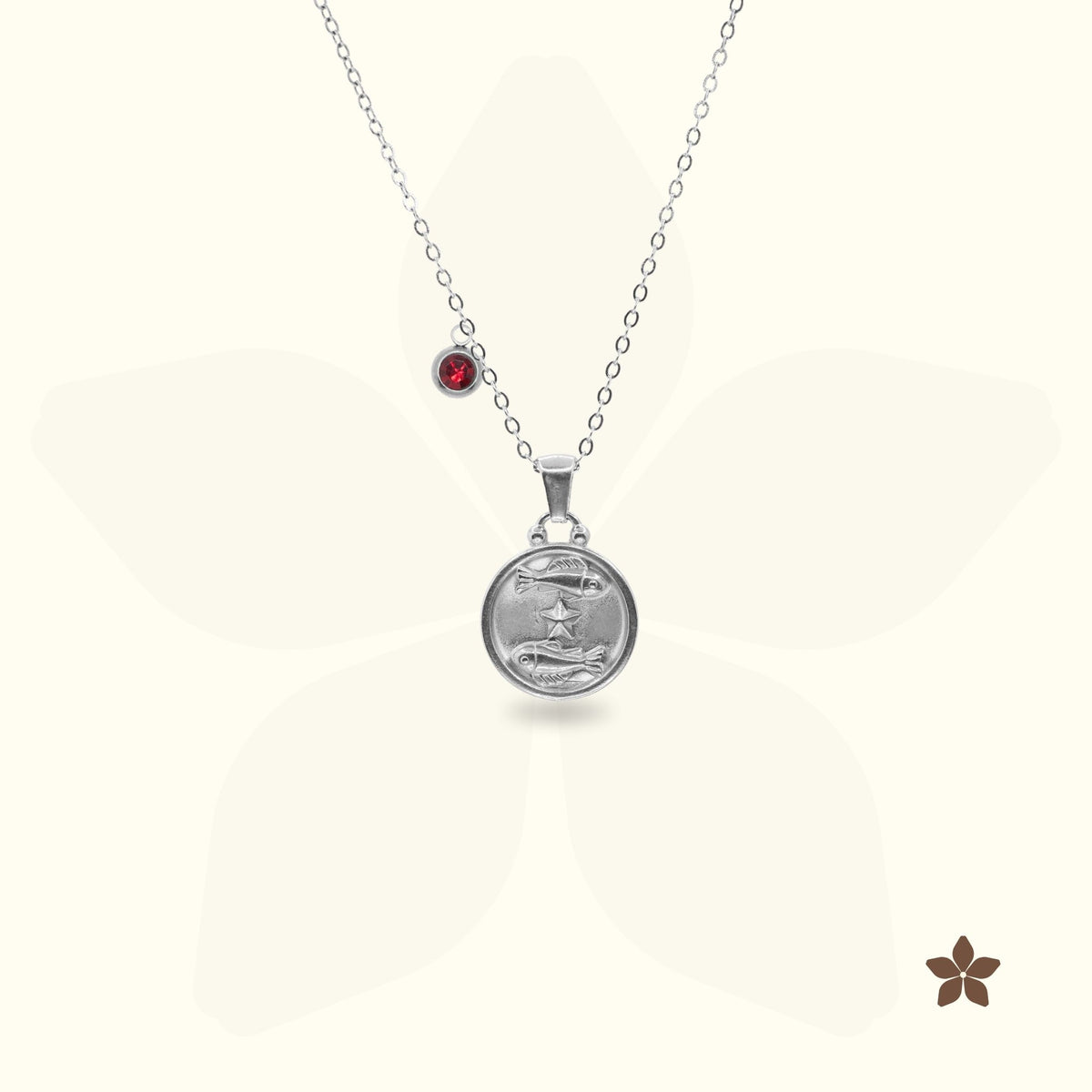 Classic Zodiac Signet Coin Necklace - Silver with Birthstone