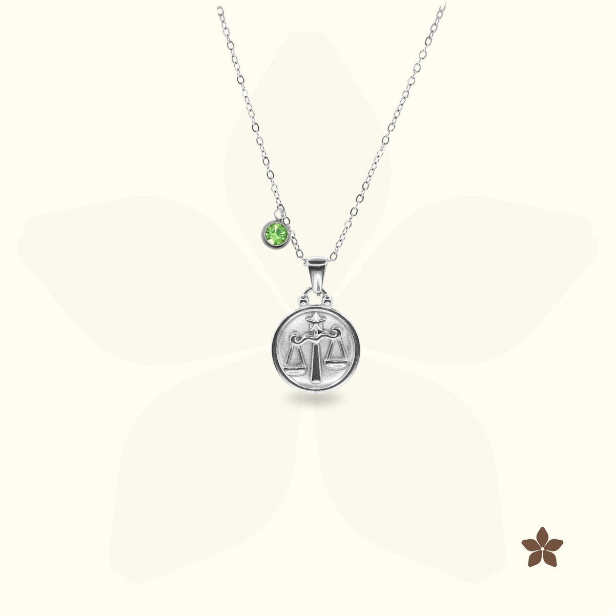Classic Zodiac Signet Coin Necklace - Silver with Birthstone
