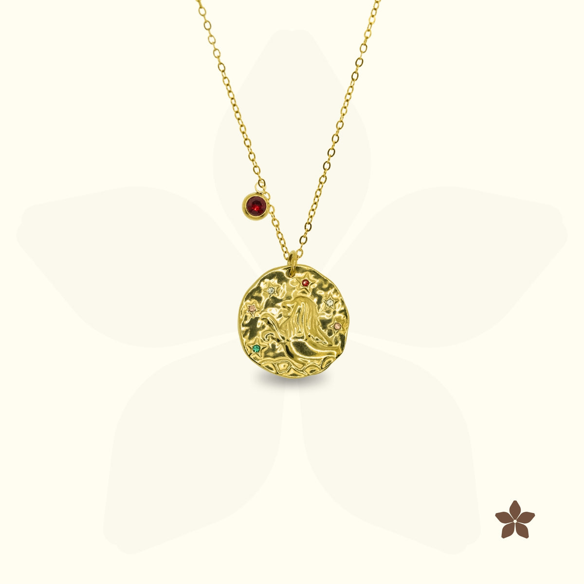 Zodiac Hammered Coin Necklace - With Birthstone