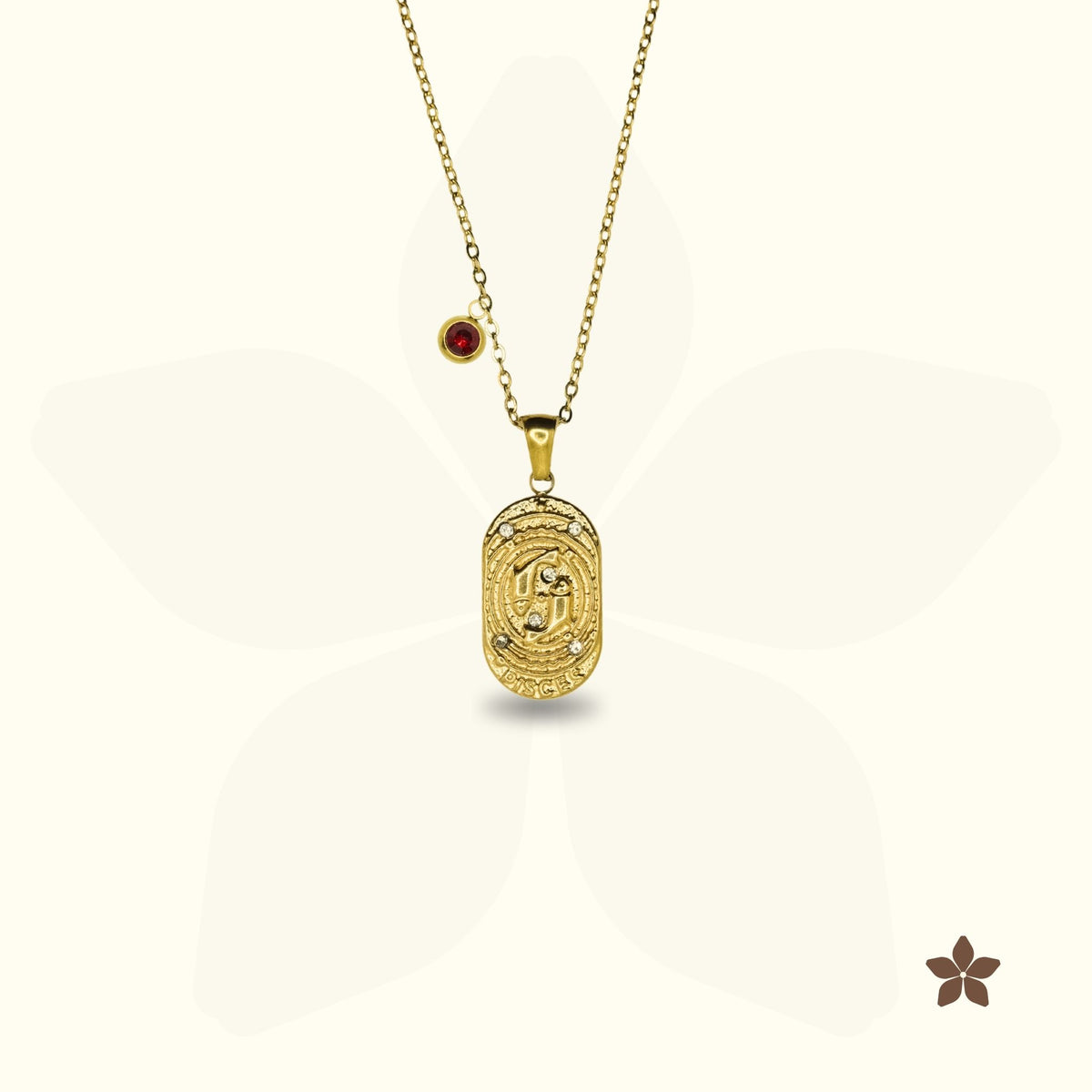 Vintage Zodiac Oval Crest Necklace - With Birthstone