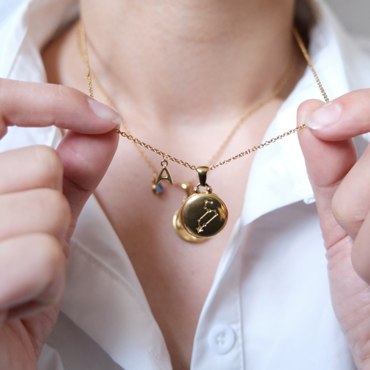 Classic Zodiac Signet Coin Necklace with Alphabet Letter