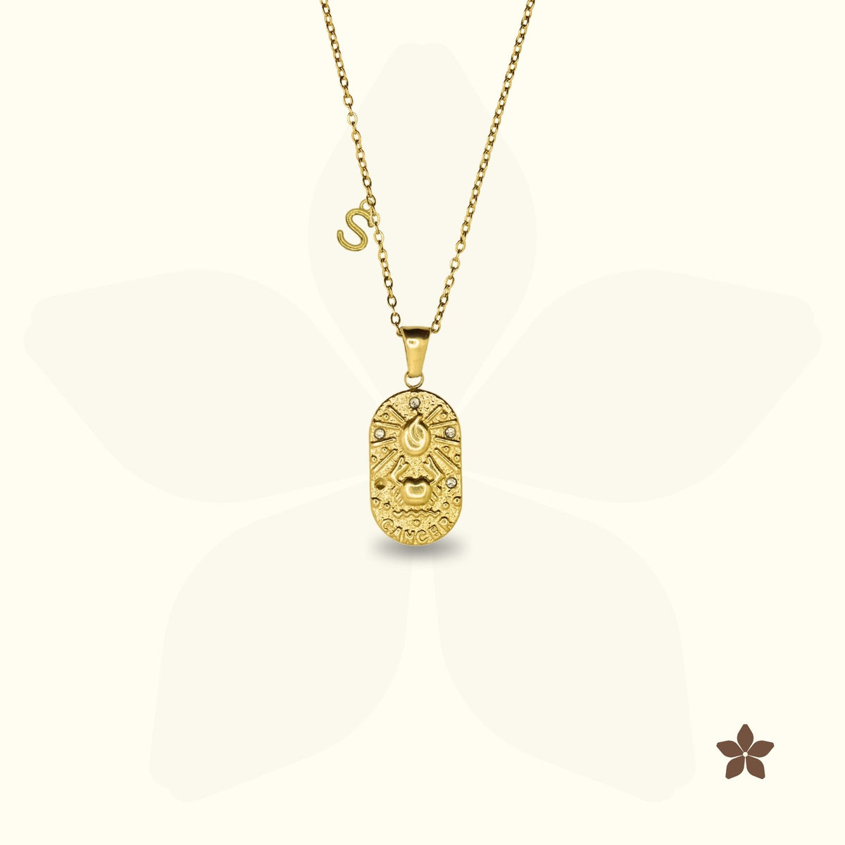 Vintage Zodiac Oval Crest Necklace - With Alphabet Letter