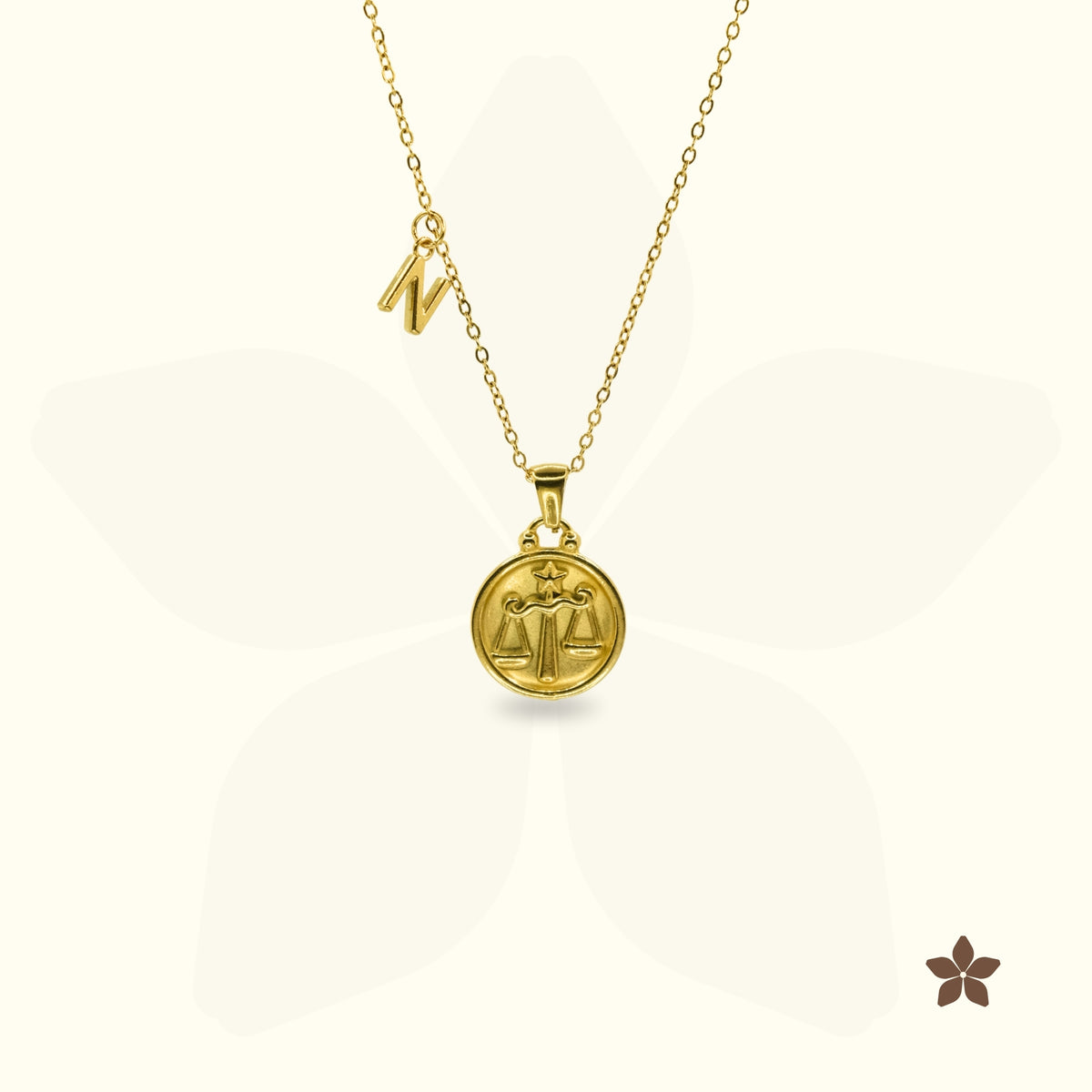 Classic Zodiac Signet Coin Necklace with Alphabet Letter