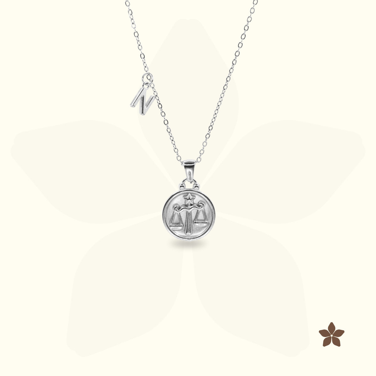 Classic Zodiac Signet Coin Necklace - Silver with Alphabet Letter