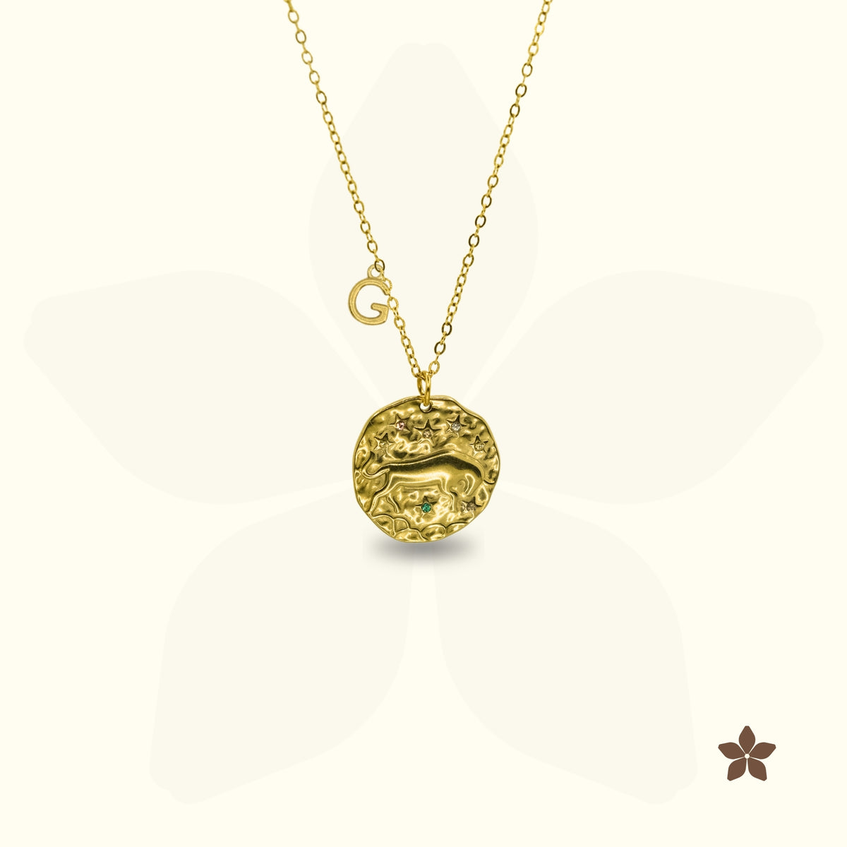 Zodiac Hammered Coin Necklace - With Alphabet Letter