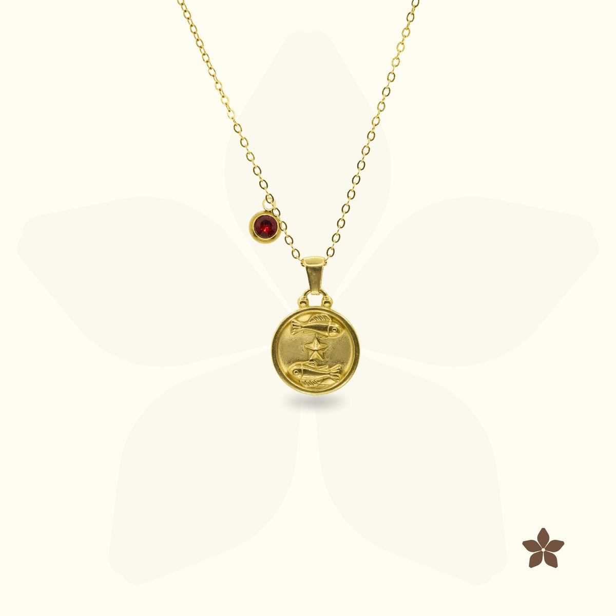 Classic Zodiac Signet Coin Necklace - with Birthstone