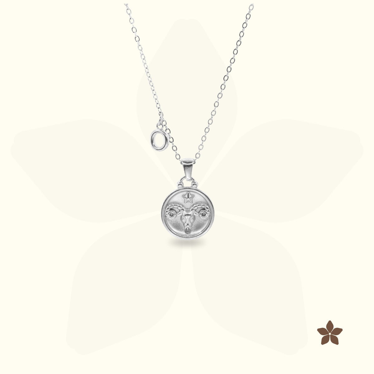 Classic Zodiac Signet Coin Necklace - Silver with Alphabet Letter
