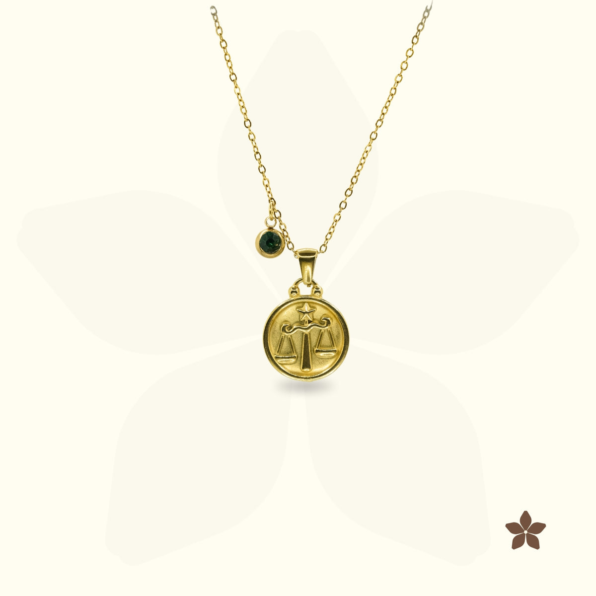 Classic Zodiac Signet Coin Necklace - with Birthstone