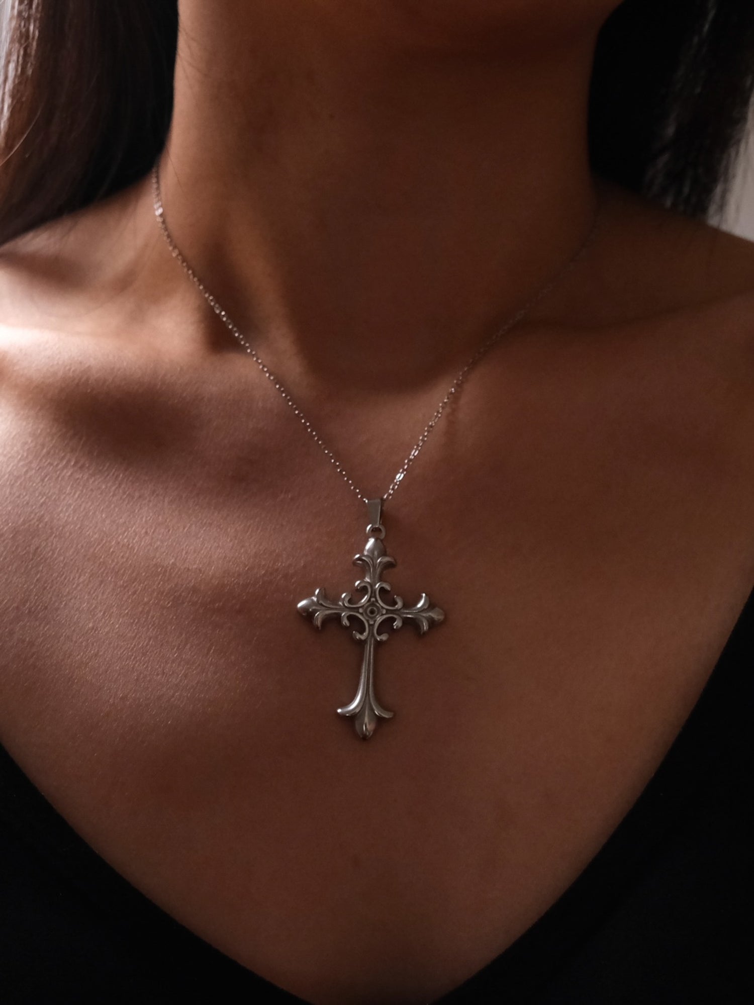 Silver Textured Cross Necklace