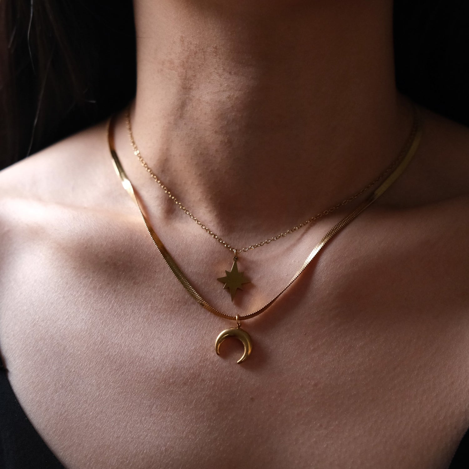 Moon and Star Layered Necklace