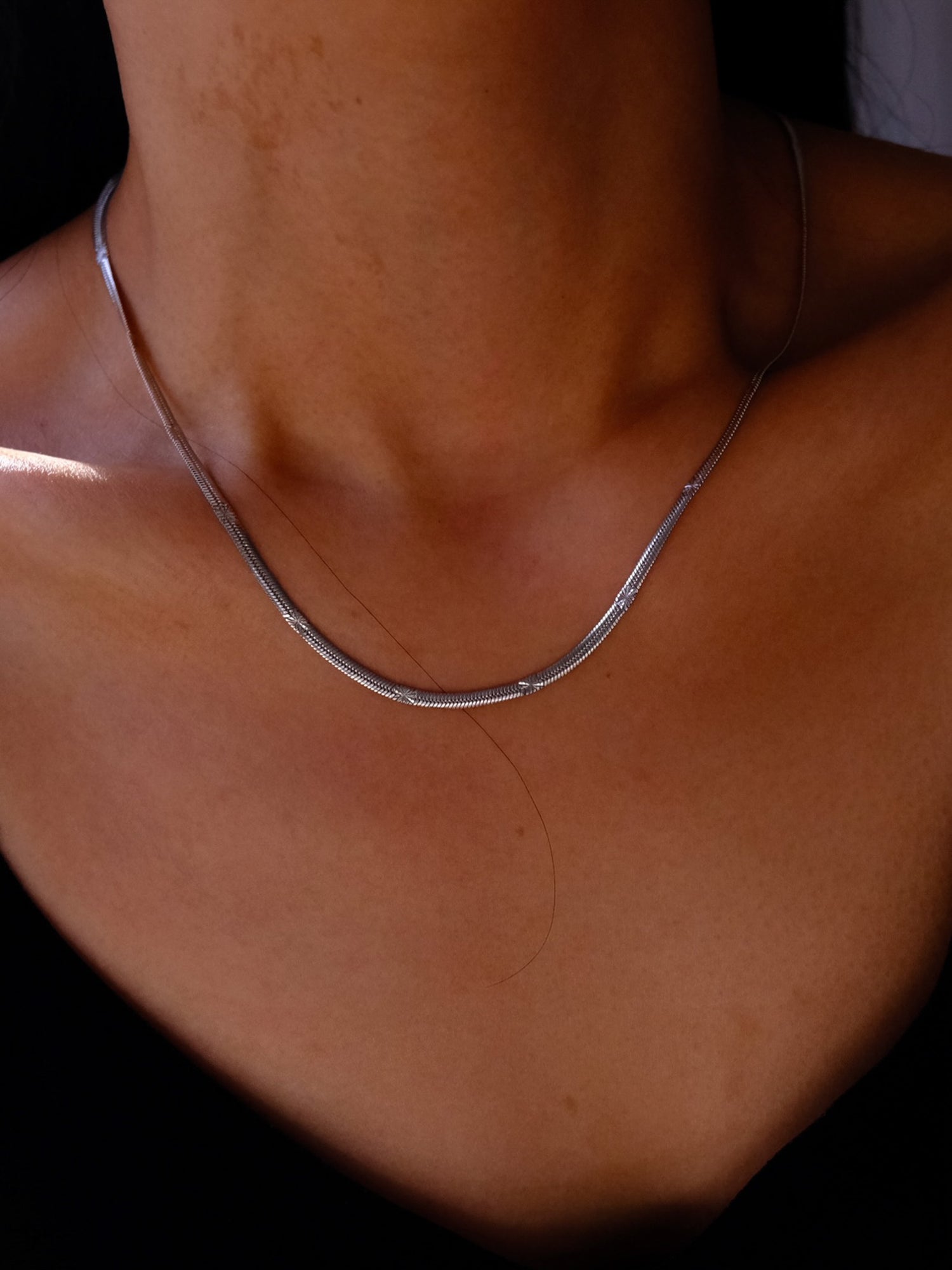 Silver Star Herringbone Chain Necklace
