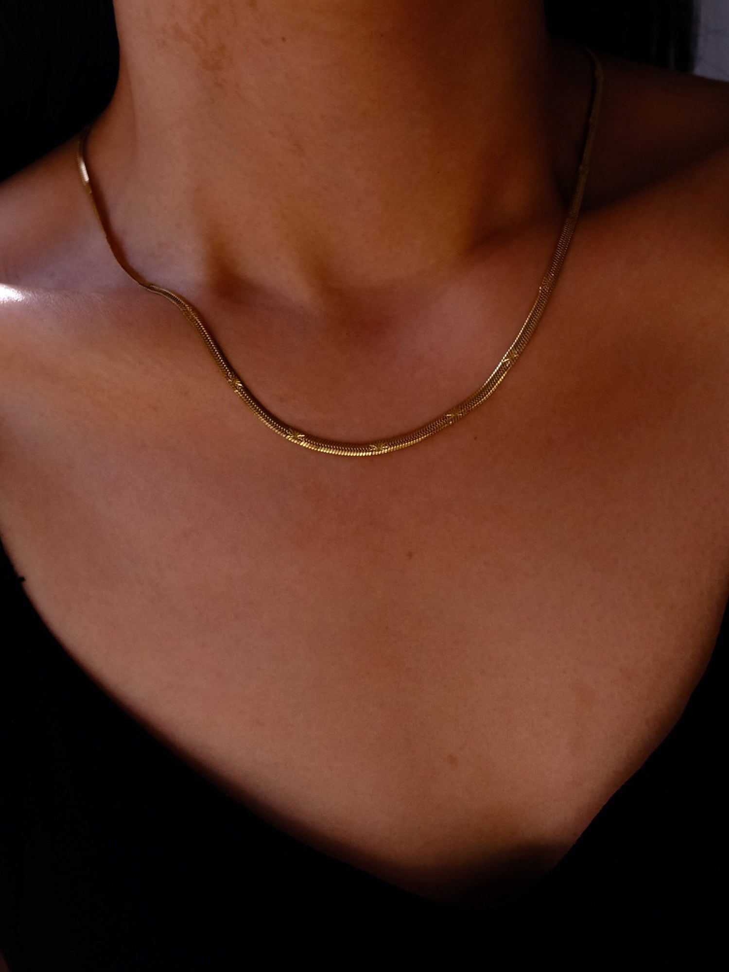 Gold Star Herringbone Chain Necklace