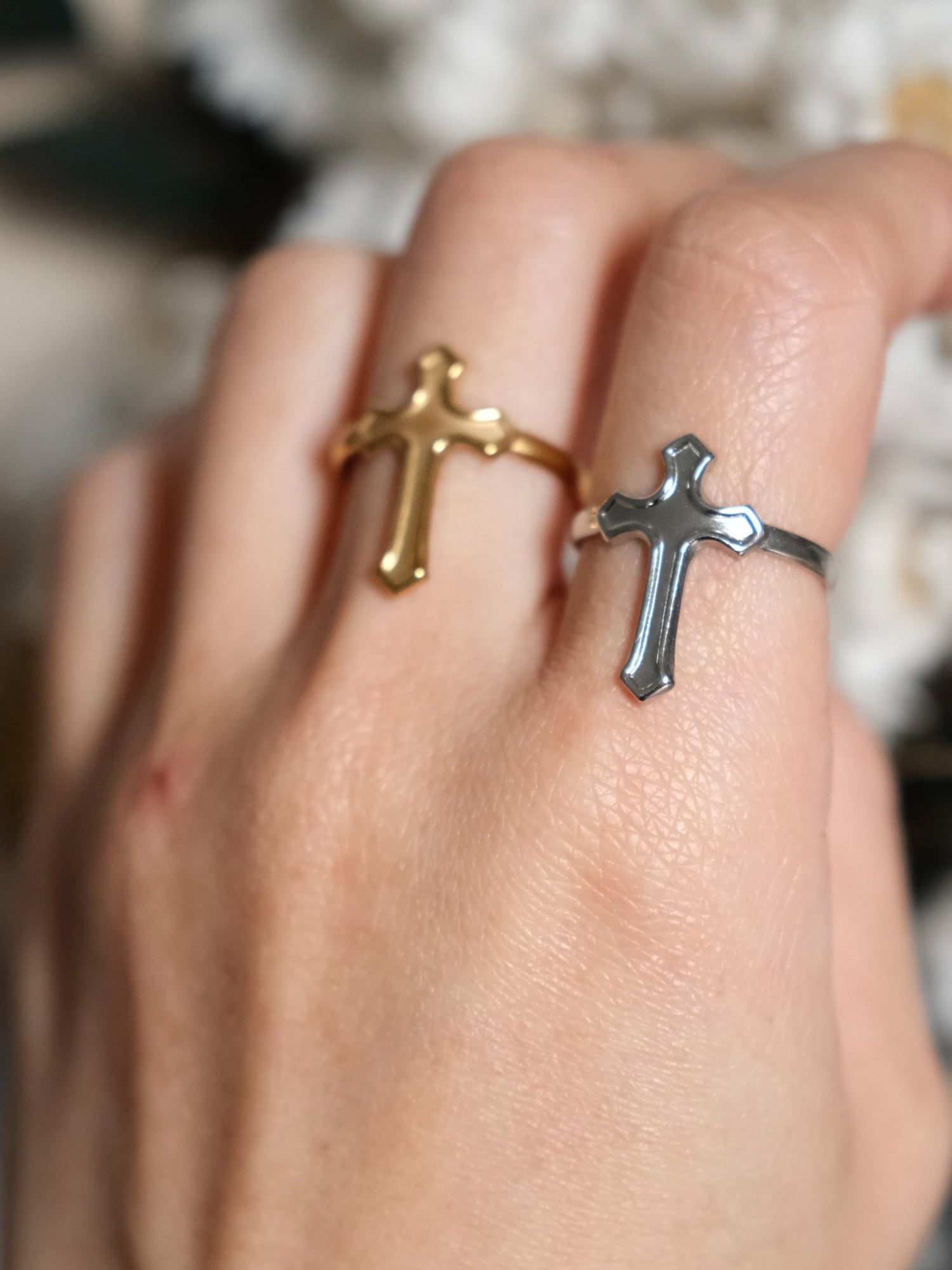 Sculptural Molten Cross Open Ring