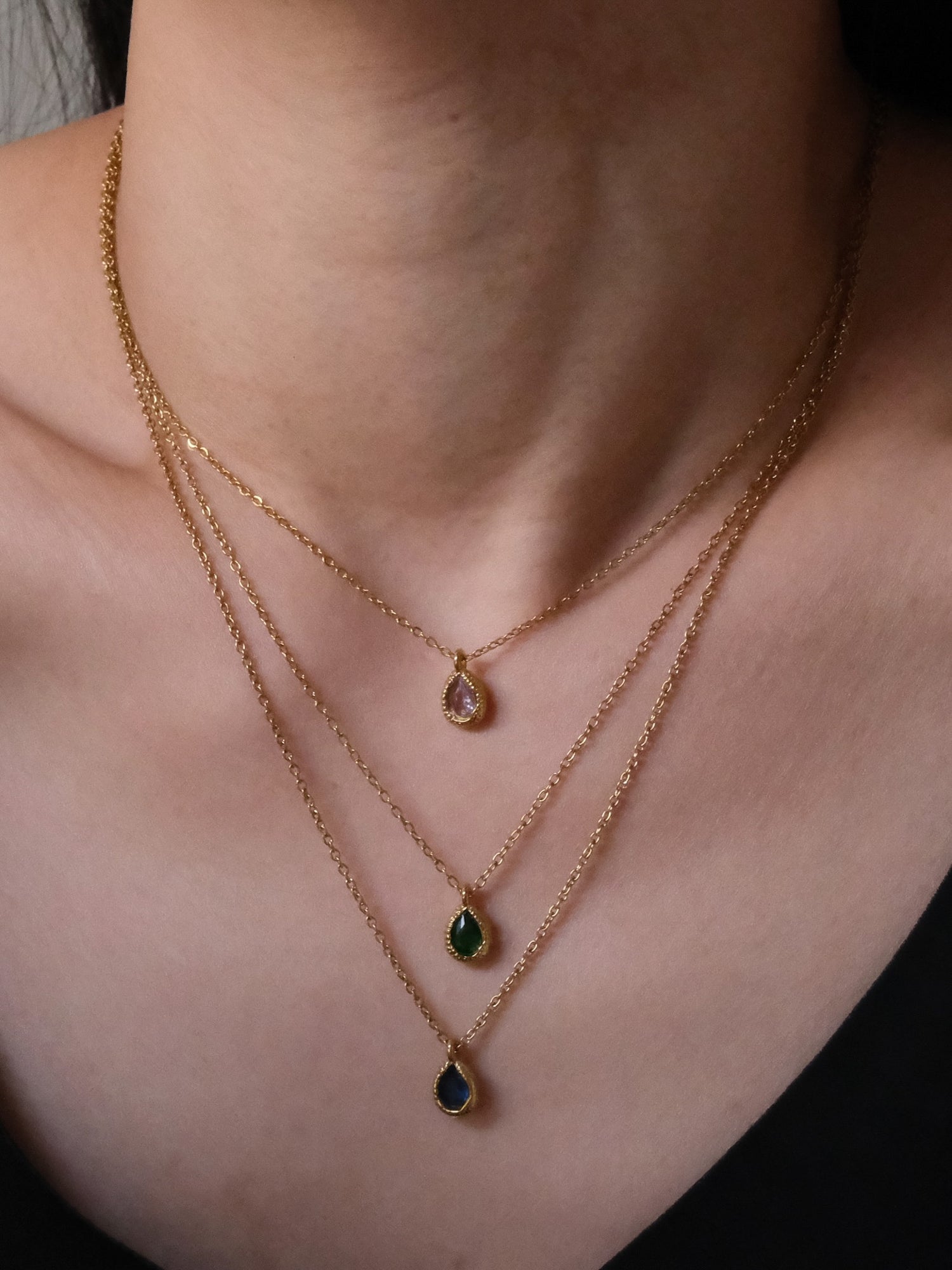 Teardrop Luminary Bezel Birthstone Necklace
