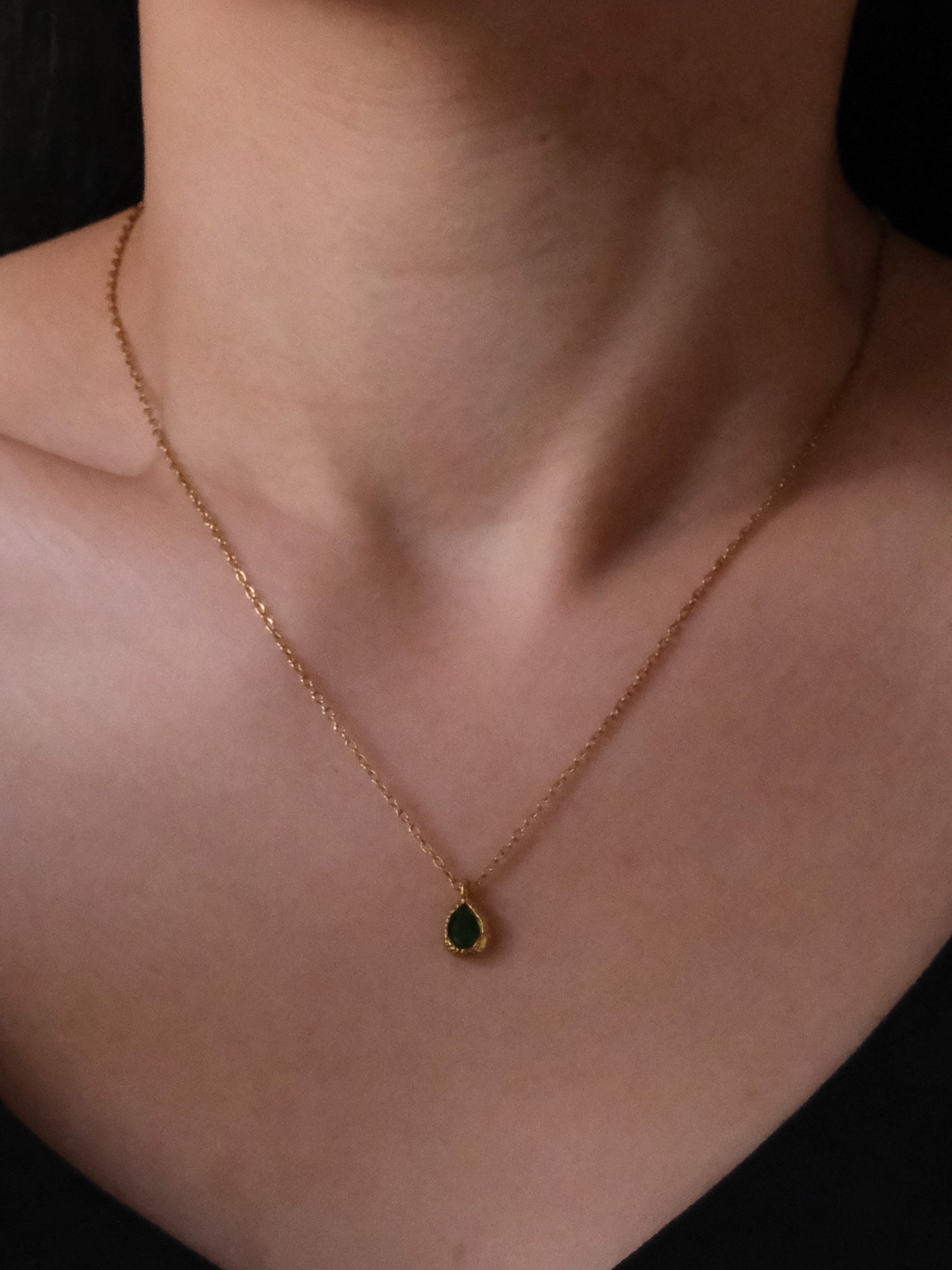 Teardrop Luminary Bezel Birthstone Necklace