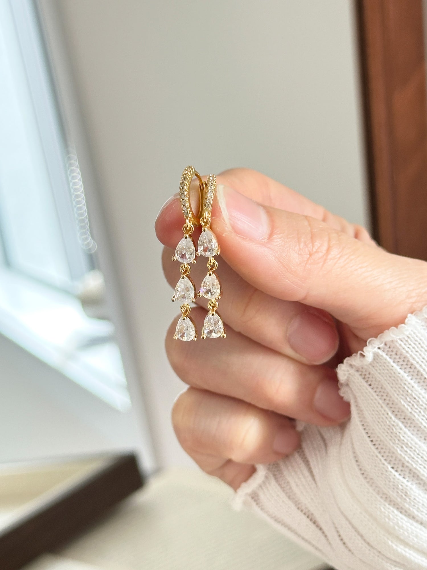 Triple Crystal "Raindrop" Cascade Earrings