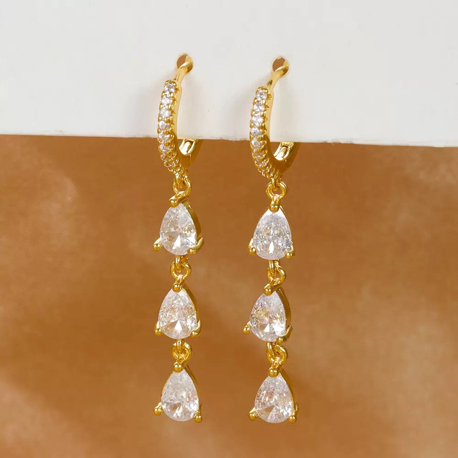Triple Crystal "Raindrop" Cascade Earrings