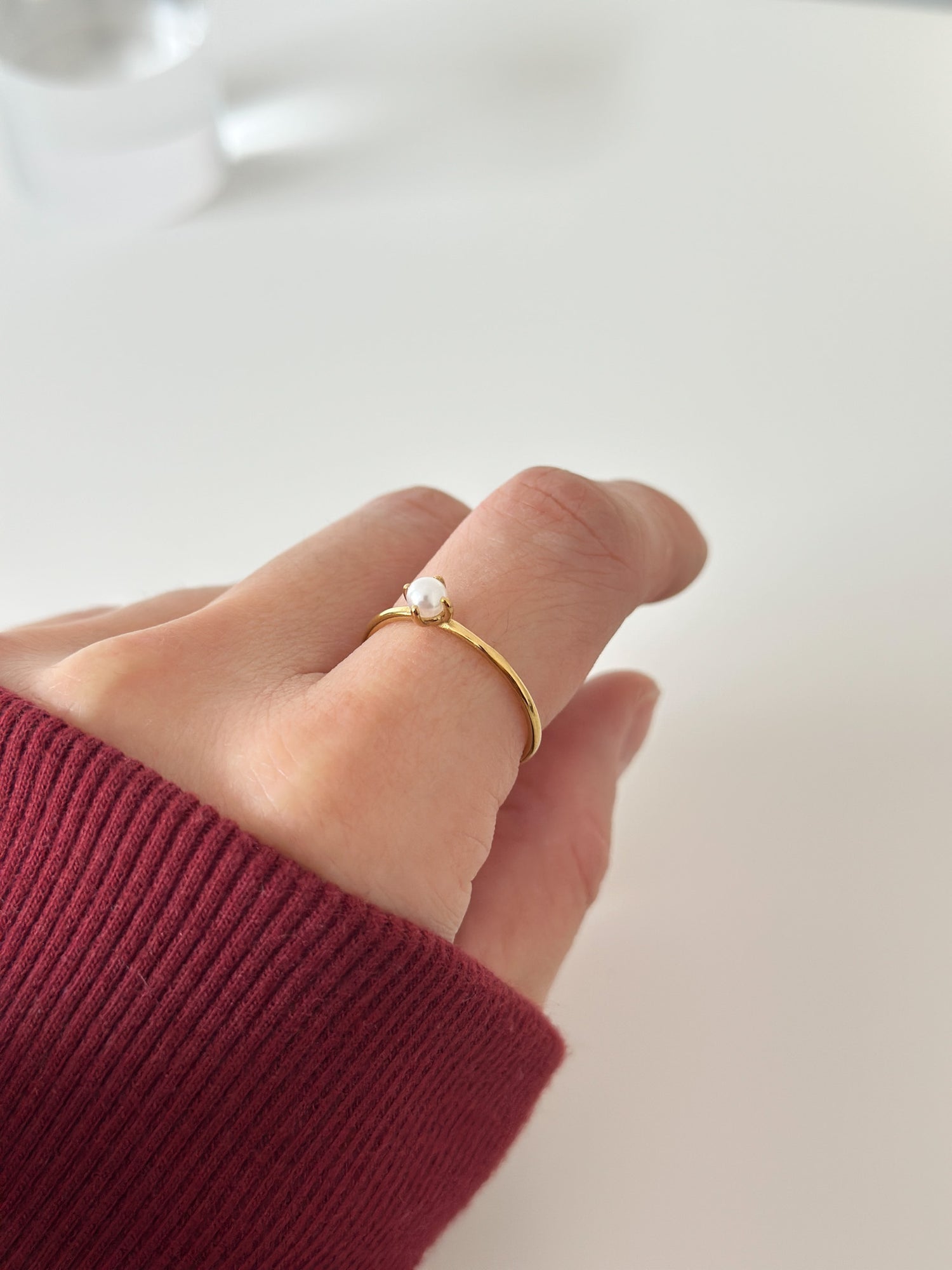 Gold pearl dot ring
