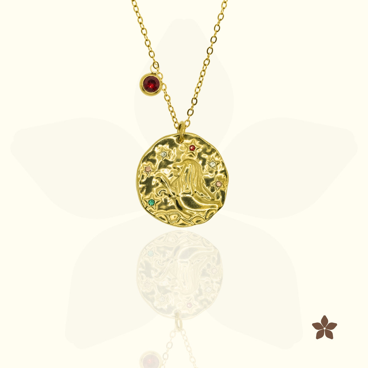 Zodiac Hammered Coin Necklace - With Birthstone