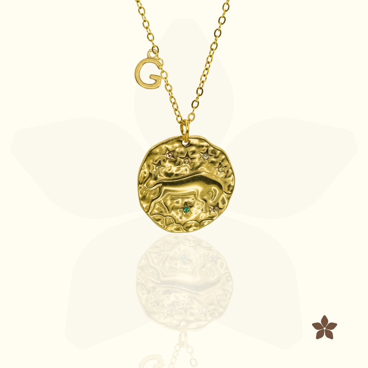 Zodiac Hammered Coin Necklace - With Alphabet Letter