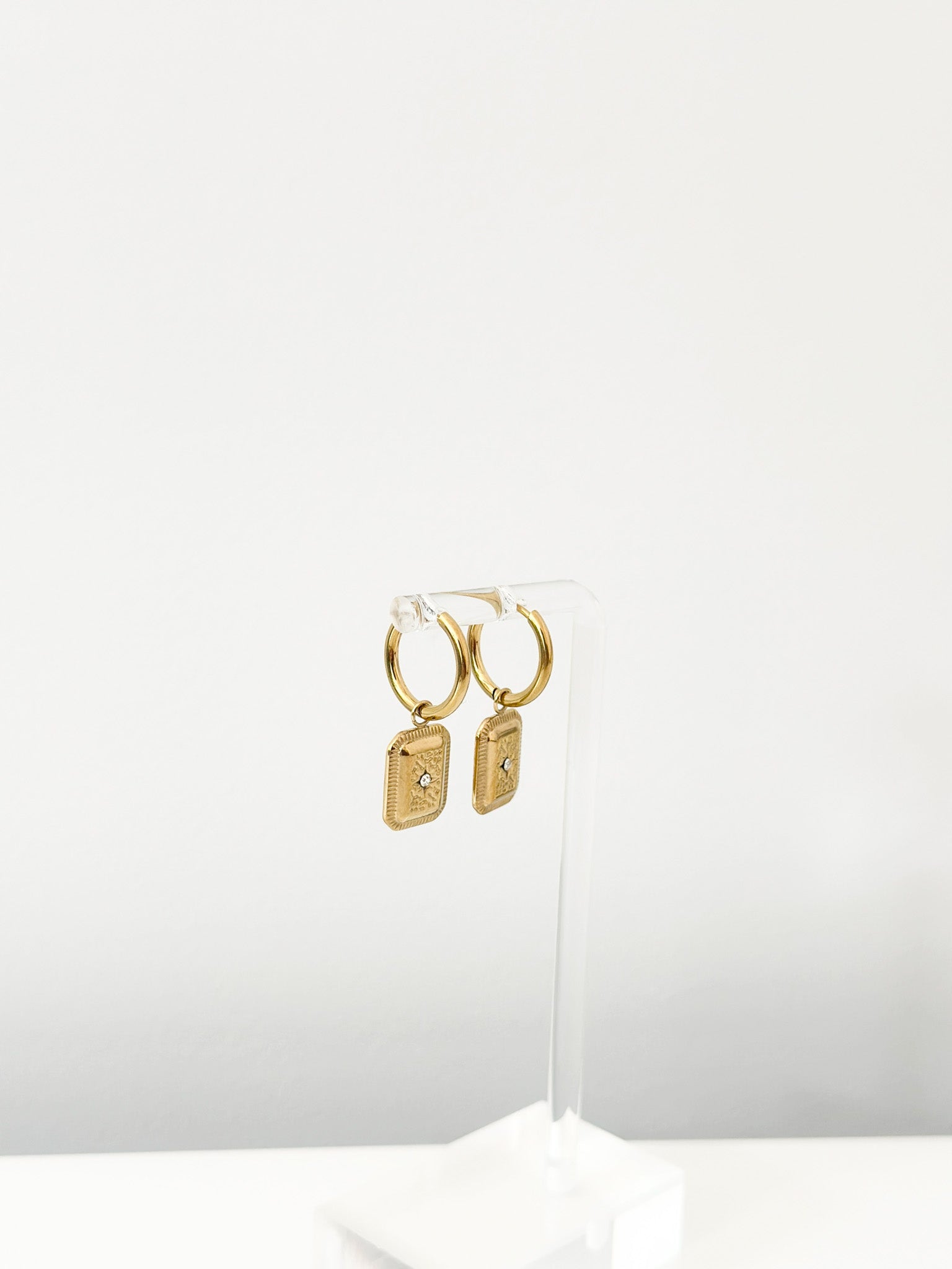 Livia Rectangle Charm Hoops - Jas | Hoop Earrings - Jas | Perfect On You