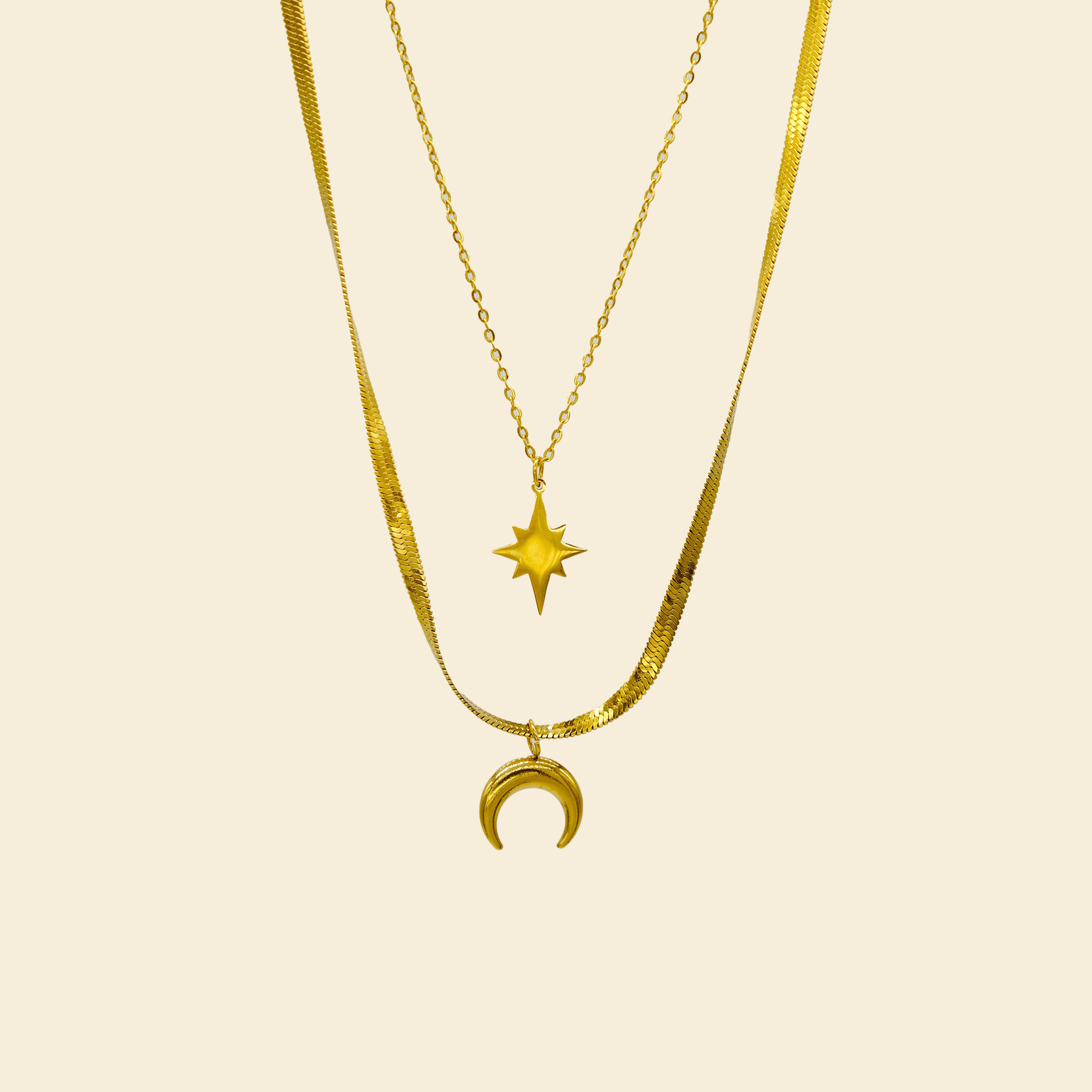 Moon and Star Layered Necklace - JAS - Jas | Perfect On You
